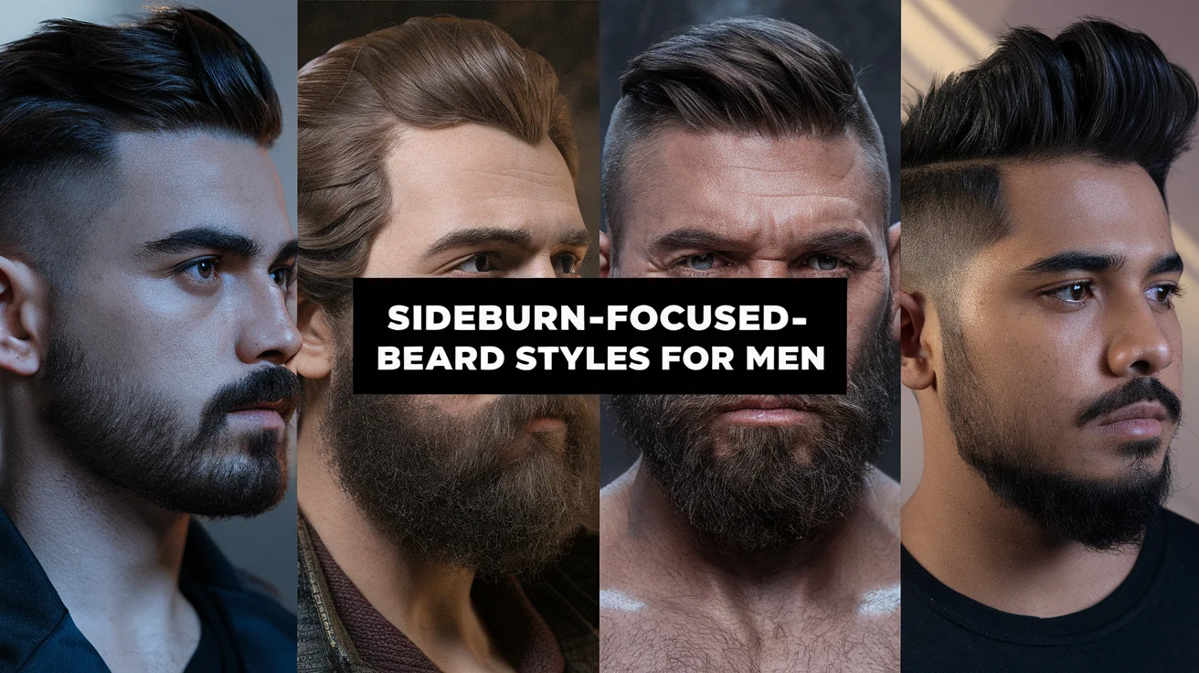Top 4 Stunning Sideburn-Focused Beard Styles for Men in 2025 1 Sideburn-focused beard styles on men showing mutton chops and Wolverine beard.