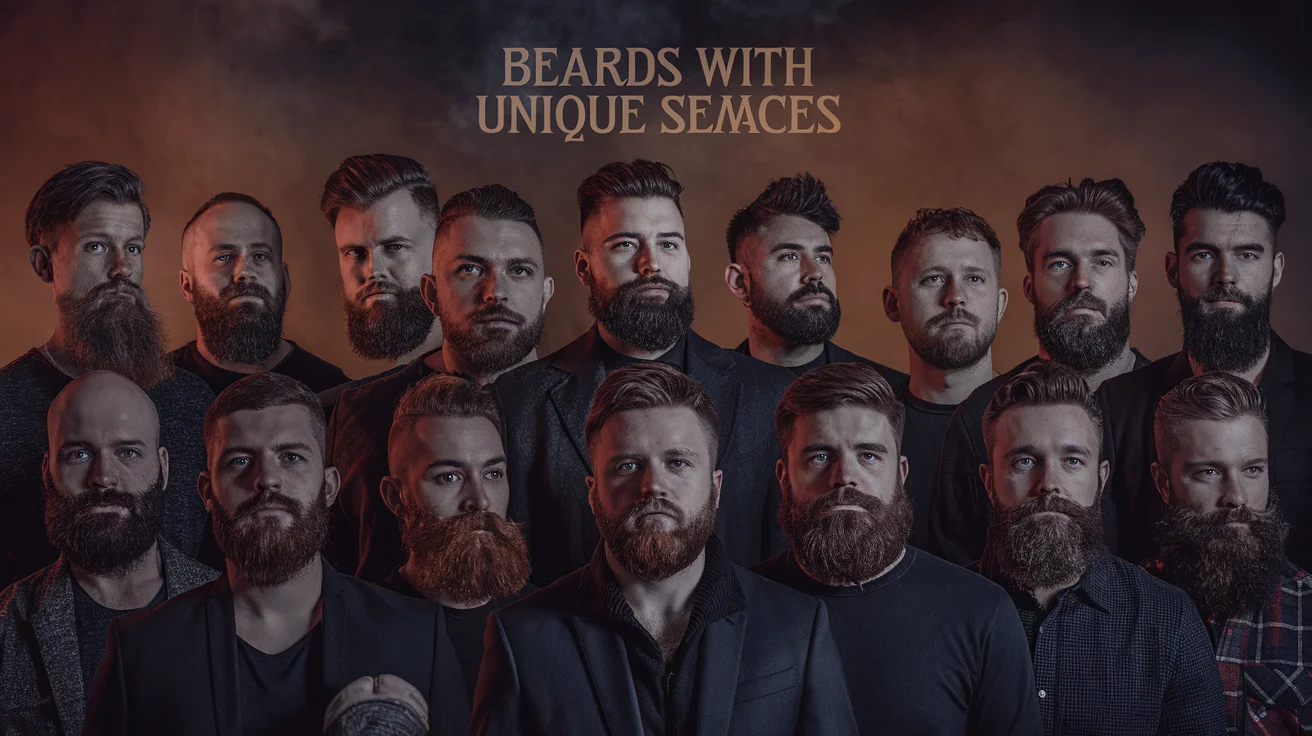 14 Best Unique Beard Styles to Boldly Define Your Look and Stand Out in 2025 1 A group of men showcasing unique beard styles, including ducktail, lumberjack, and Verdi beards, highlighting diverse facial hair grooming.